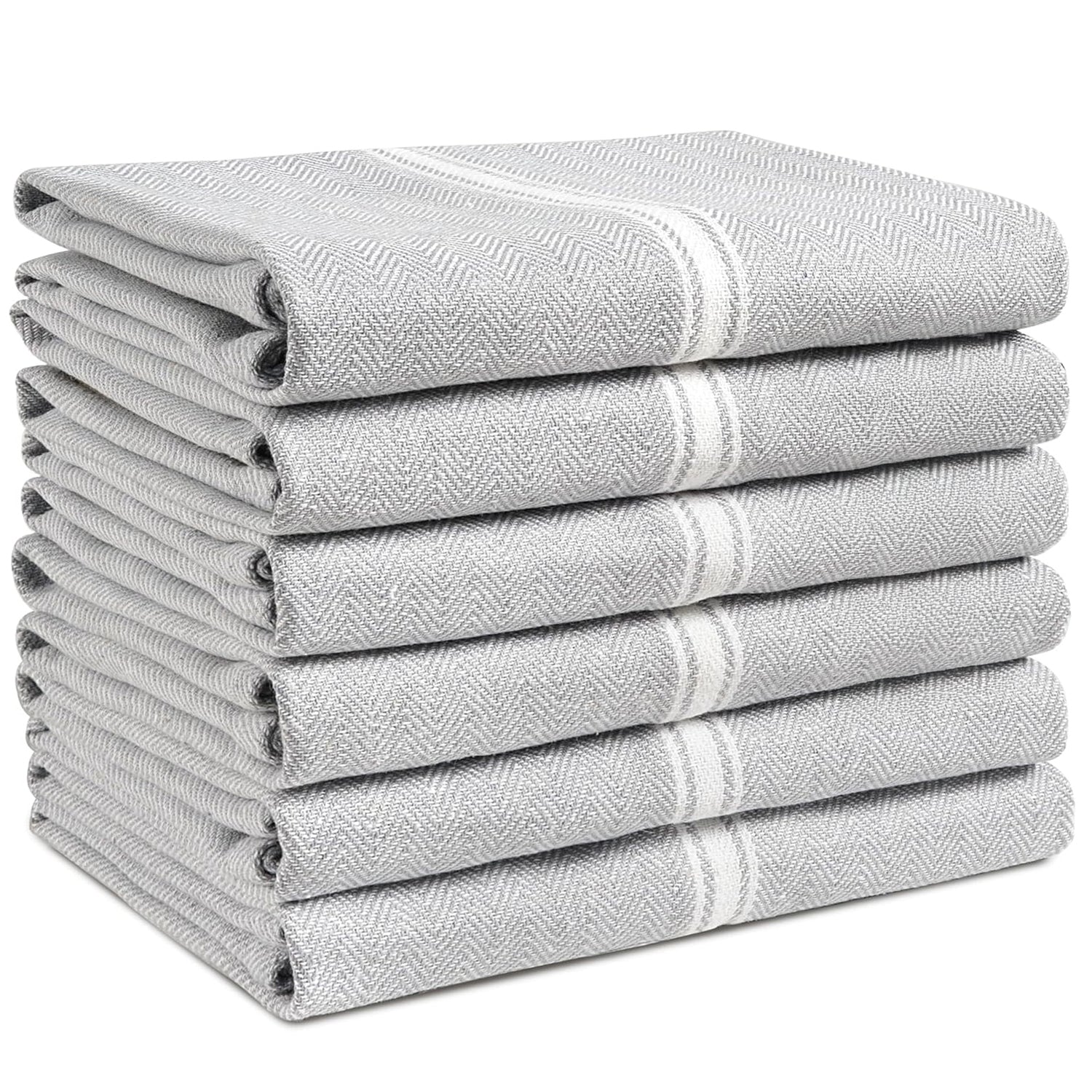 Set of 6 Herringbone Kitchen Towels - Grey